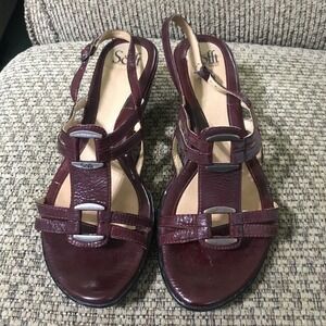 Sofft ADARA Berry Red Patent Leather SLINGBACK Wedge SANDALS 9.5 9 1/2 M